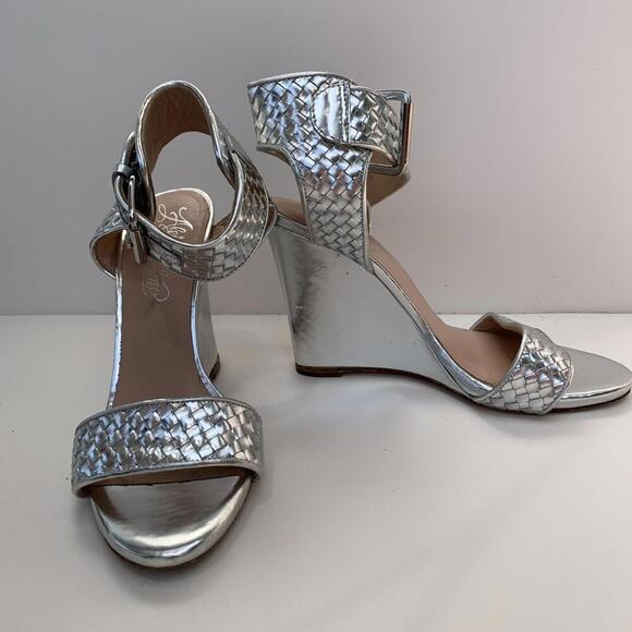 Alejandro Ingelmo Silver Wooven Wedge Sandals Genuine Leather Sz 7.5 Vero Cuoio - Picture 5 of 10